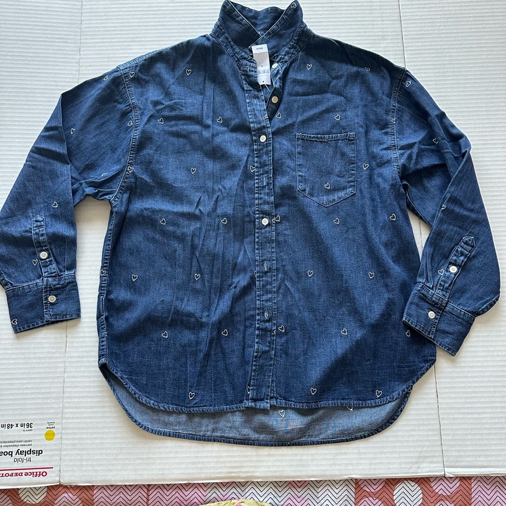 New Gap denim embroidered oversized shirt  women M